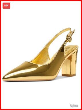 Essentials Women's Close Pointed Toe Block Heel Pumps Slingback Pumps Chunky